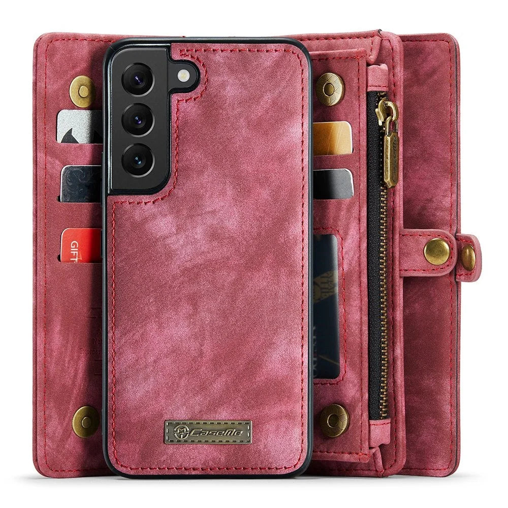 CASEME 008 Series for Samsung Galaxy S21 4G / 5G Detachable Design Magnetic TPU+PU Leather Shell Phone Case Wallet Anti-scratch Phone Cover - Red - 3