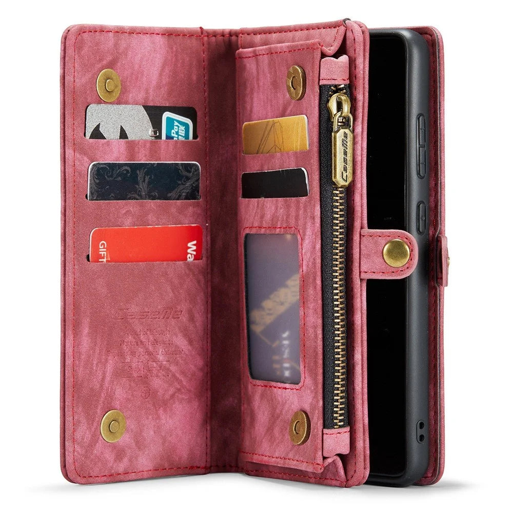 CASEME 008 Series for Samsung Galaxy S21 4G / 5G Detachable Design Magnetic TPU+PU Leather Shell Phone Case Wallet Anti-scratch Phone Cover - Red - 4