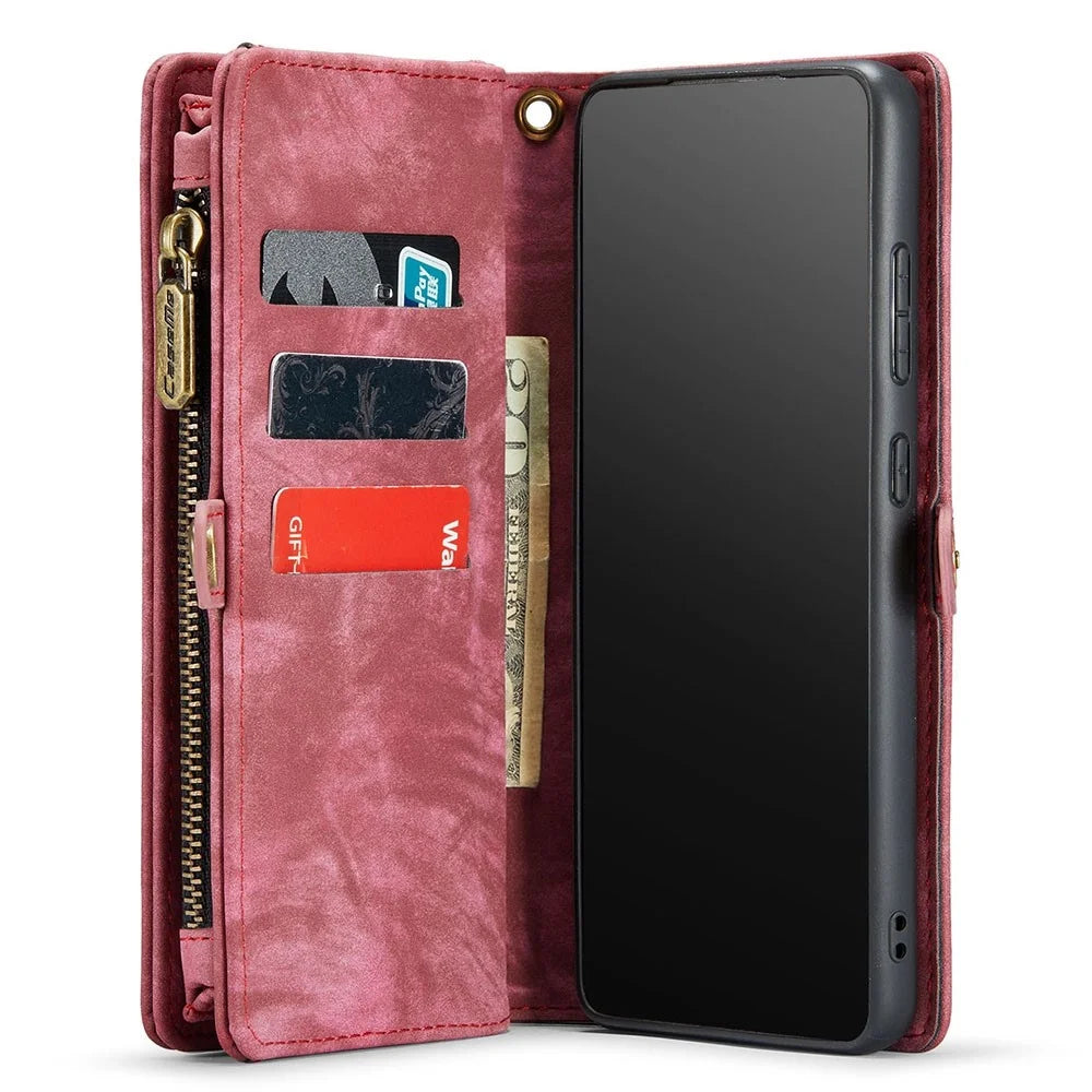 CASEME 008 Series for Samsung Galaxy S21 4G / 5G Detachable Design Magnetic TPU+PU Leather Shell Phone Case Wallet Anti-scratch Phone Cover - Red - 5
