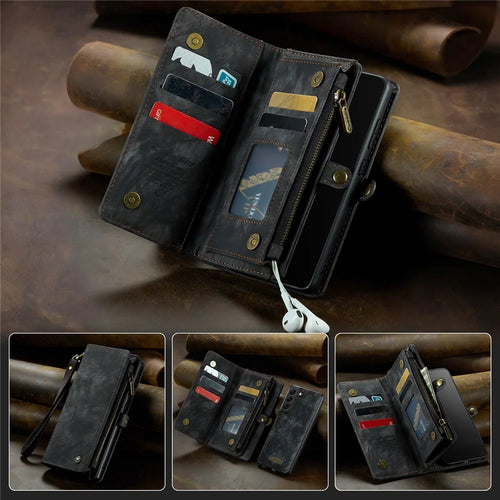 CASEME 008 Series for Samsung Galaxy S21+ 5G Multifunction Phone Case Phone Cover Detachable 2-in-1 Wallet TPU+PU Leather Phone Shell - Black - 1