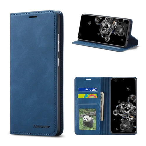 FORWENW for Samsung Galaxy S21 Ultra 5G Fantasy Series Skin-Touch Leather Wallet Stand Case - Blue - 1