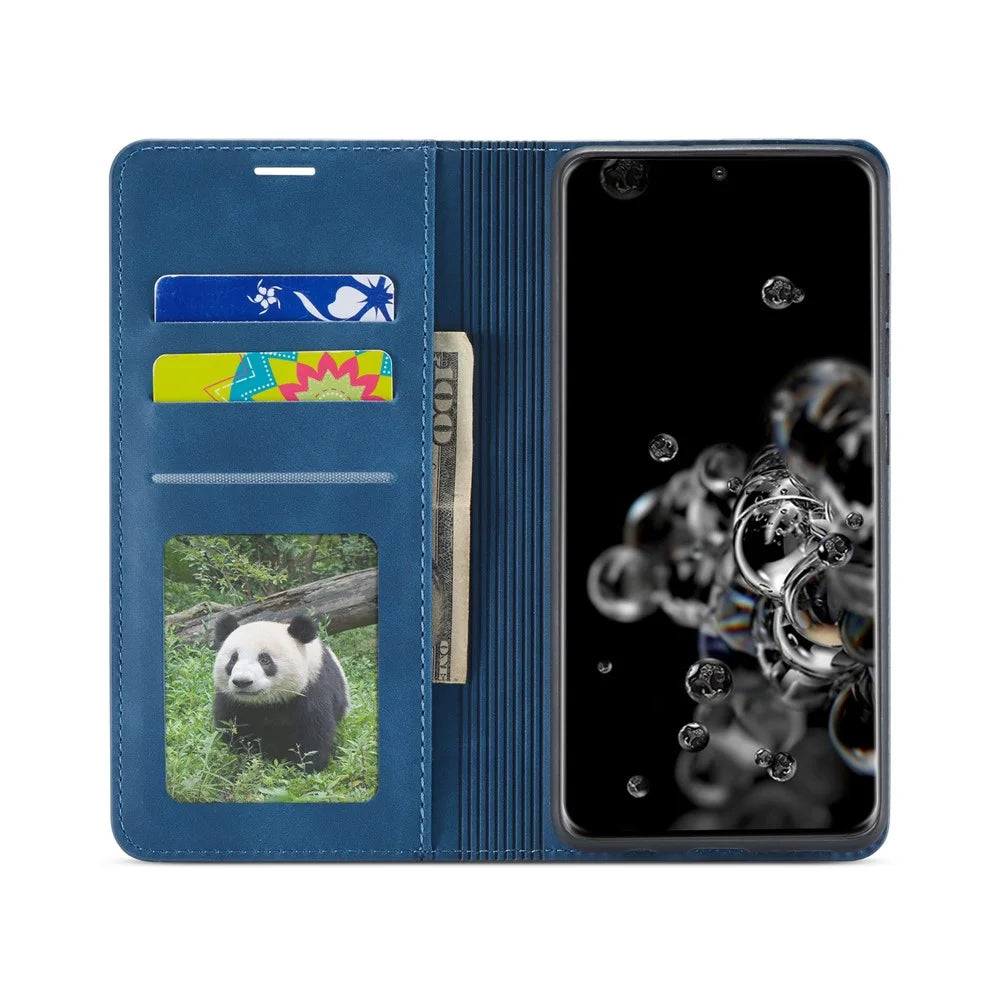 FORWENW for Samsung Galaxy S21 Ultra 5G Fantasy Series Skin-Touch Leather Wallet Stand Case - Blue - 3