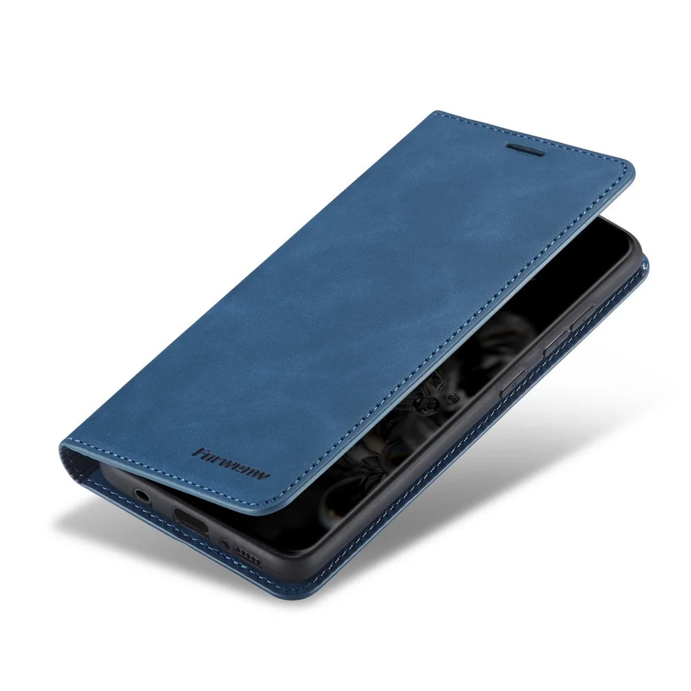 FORWENW for Samsung Galaxy S21 Ultra 5G Fantasy Series Skin-Touch Leather Wallet Stand Case - Blue - 4