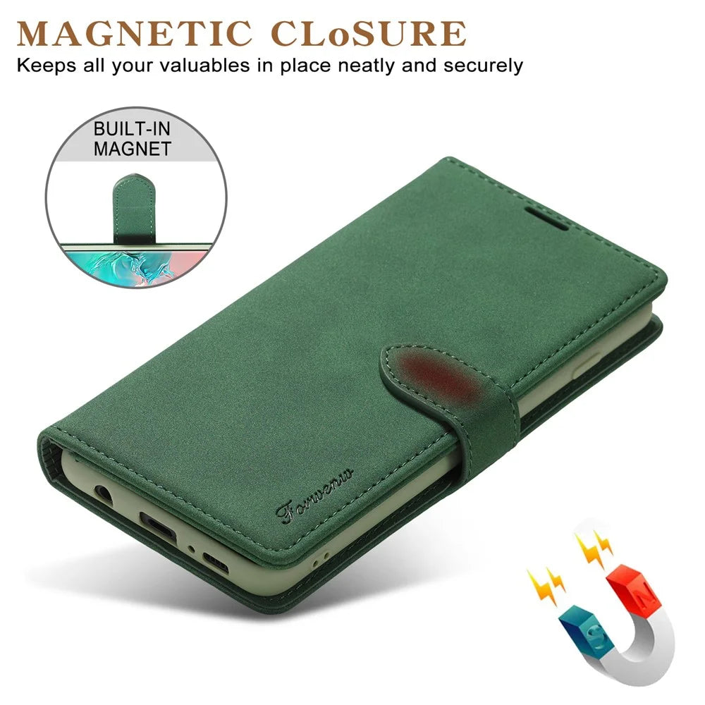 FORWENW F1 Series Wallet Stand Full Protection Leather Cover Case for Samsung Galaxy S21 4G/5G - Green - 4