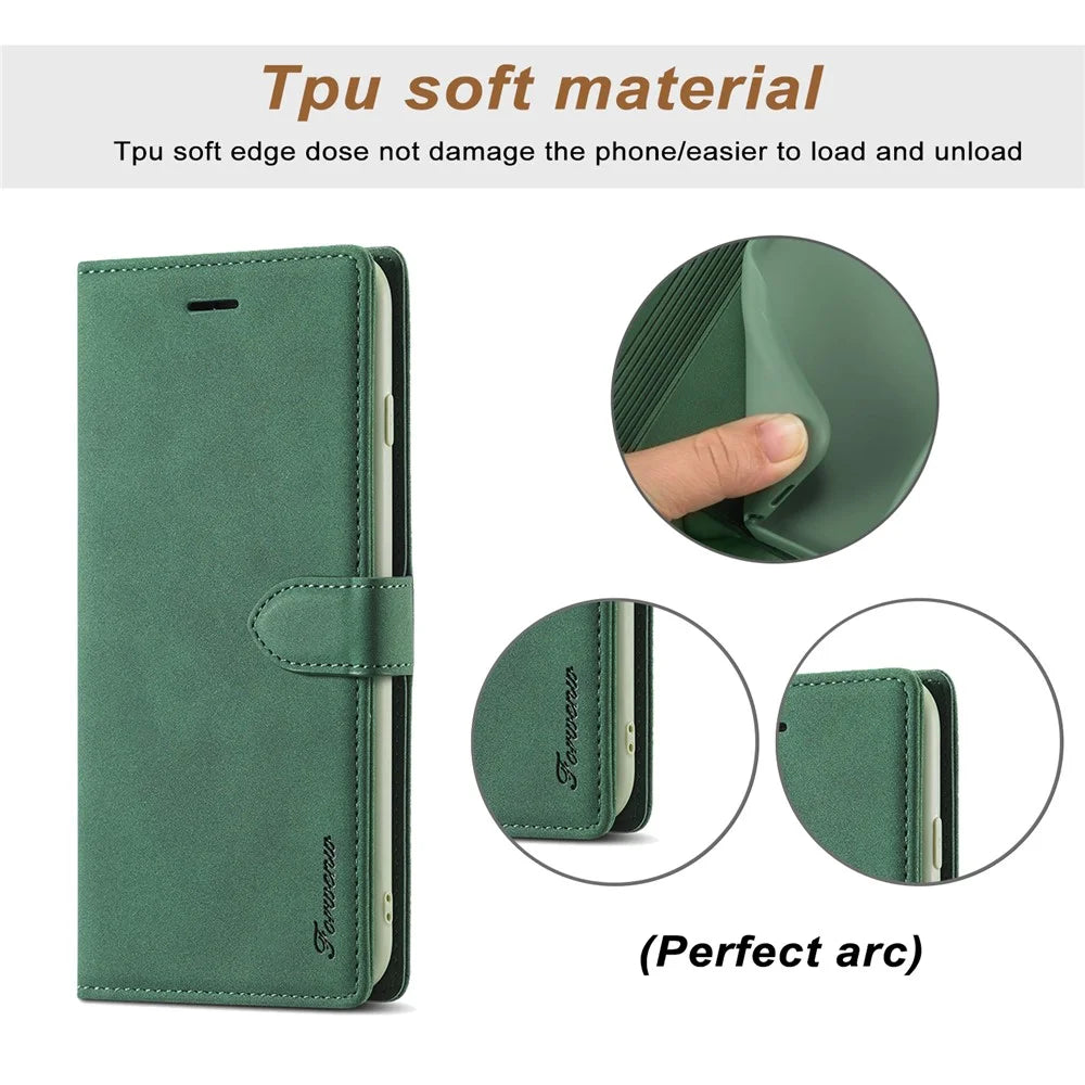 FORWENW F1 Series Wallet Stand Full Protection Leather Cover Case for Samsung Galaxy S21 4G/5G - Green - 6