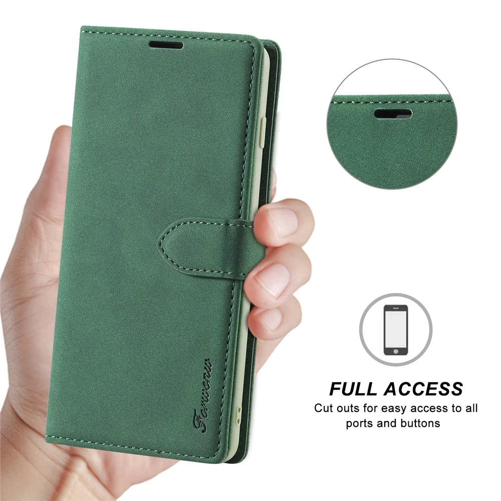 FORWENW F1 Series Full Protection Leather Wallet Stand Cover Case for Samsung Galaxy S21 Plus 5G - Green - 5