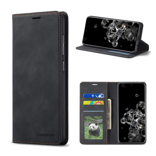 FORWENW Fantasy Series Skin-Touch Feeling Leather Wallet Stand Case for Samsung Galaxy S21 Plus 5G - Black - 1