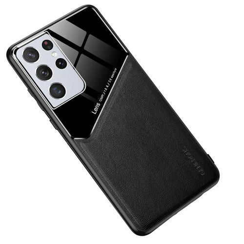 Built-in Magnetic Metal Sheet PC TPU Phone Protective Case for Samsung Galaxy S21 Ultra 5G - Black - 1