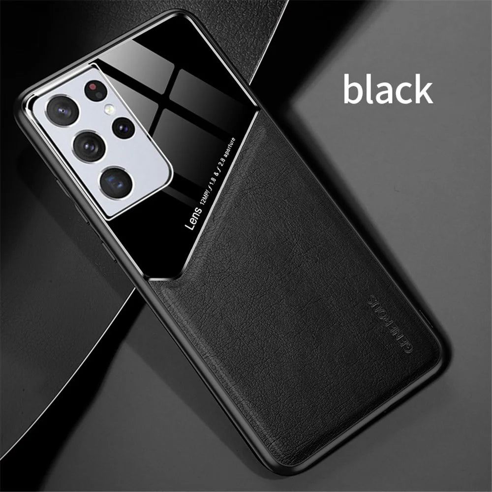 Built-in Magnetic Metal Sheet PC TPU Phone Protective Case for Samsung Galaxy S21 Ultra 5G - Black - 2