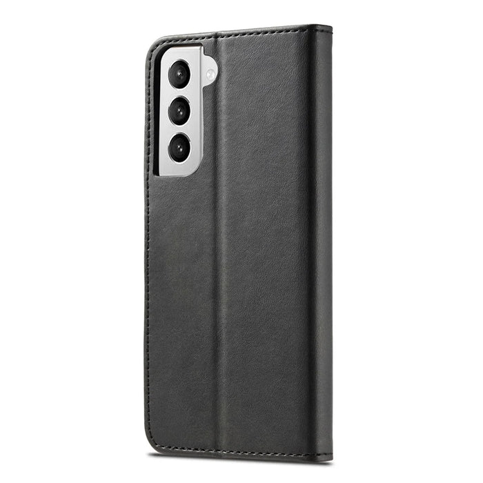 LC.IMEEKE Phone Shell for Samsung Galaxy S21 4G/5G PU Leather Wallet Foldable Stand Case - Black - 3