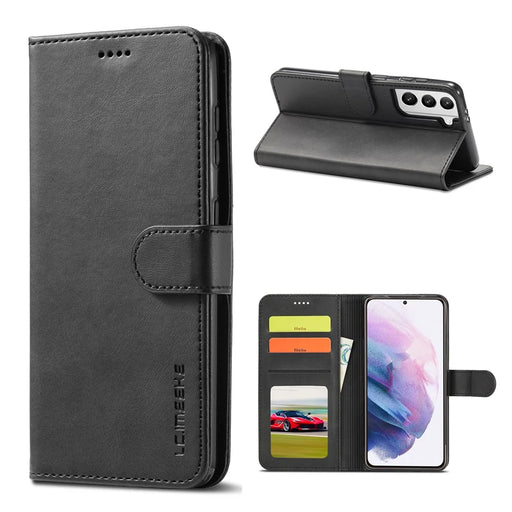 LC.IMEEKE for Samsung Galaxy S21+ 5G Foldable Stand Cover Leather Wallet All Round Full Protection Case - Black - 1