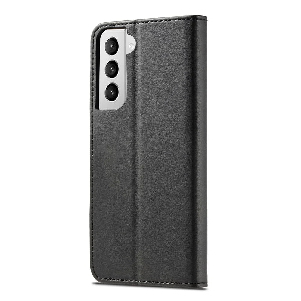LC.IMEEKE for Samsung Galaxy S21+ 5G Foldable Stand Cover Leather Wallet All Round Full Protection Case - Black - 3