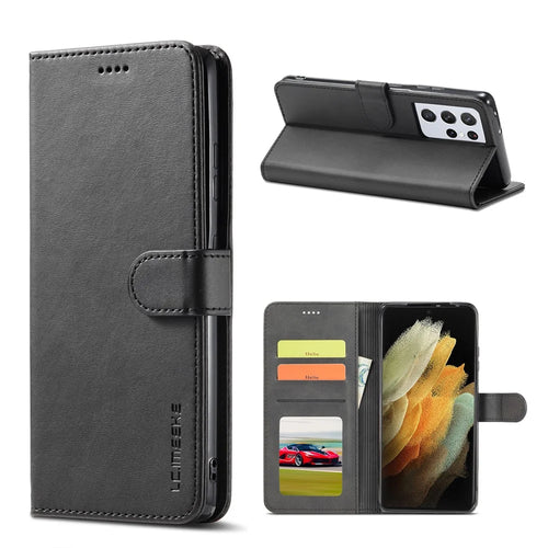 LC.IMEEKE for Samsung Galaxy S21 Ultra 5G Adjustable Stand Protective Leather Wallet Design Case - Black - 1