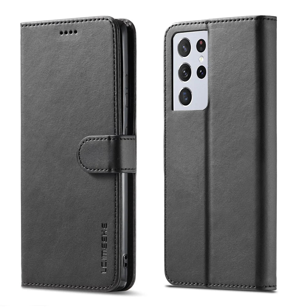 LC.IMEEKE for Samsung Galaxy S21 Ultra 5G Adjustable Stand Protective Leather Wallet Design Case - Black - 4
