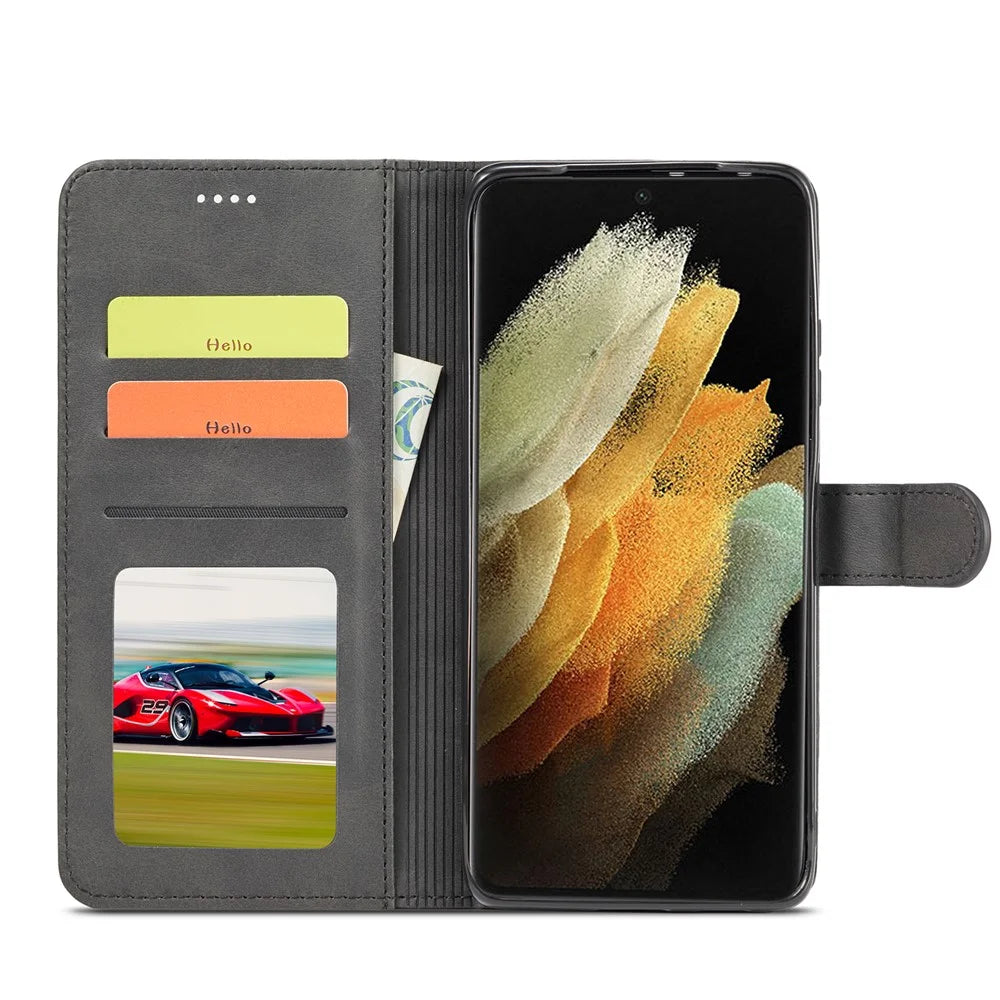LC.IMEEKE for Samsung Galaxy S21 Ultra 5G Adjustable Stand Protective Leather Wallet Design Case - Black - 5