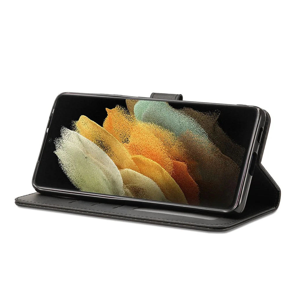 LC.IMEEKE for Samsung Galaxy S21 Ultra 5G Adjustable Stand Protective Leather Wallet Design Case - Black - 7