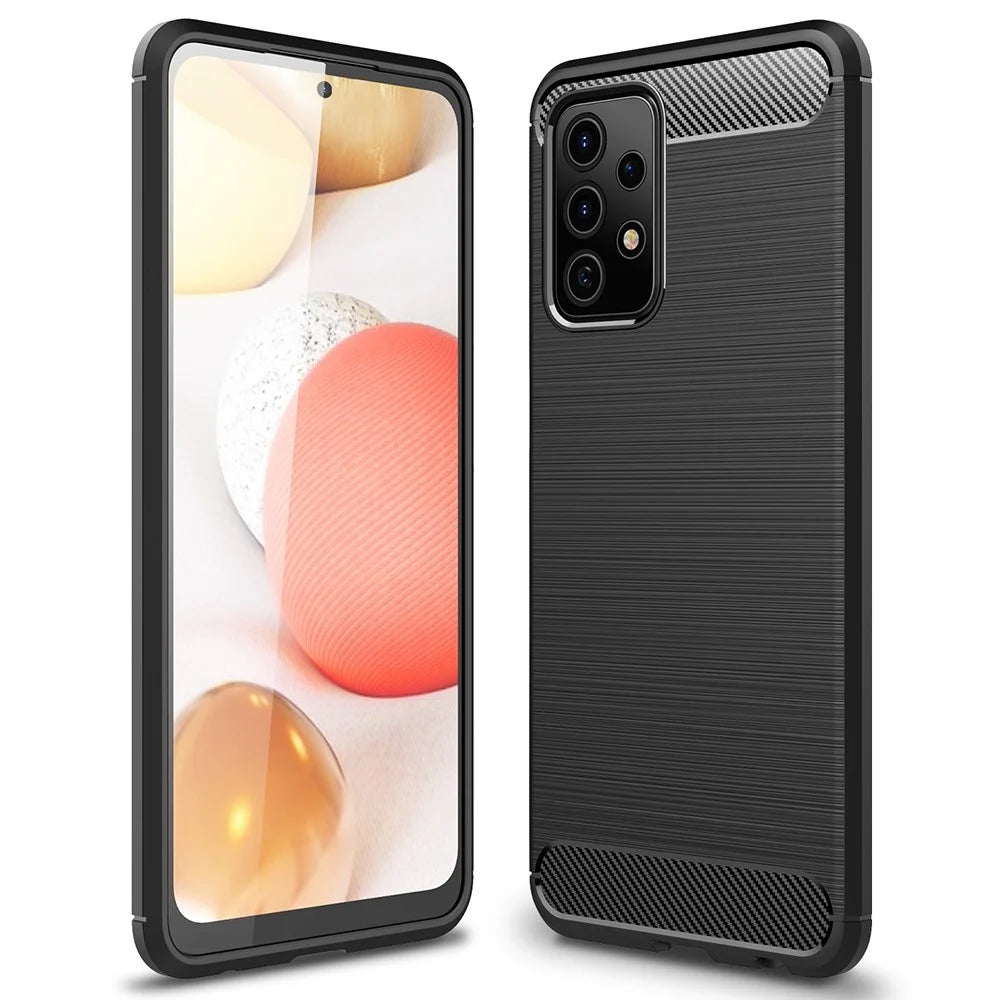 For Samsung Galaxy A52 4G / 5G / A52s 5G Carbon Fiber Brushed Texture Soft TPU Slim Fit Cover Shockproof Phone Protective Case - Black - 1