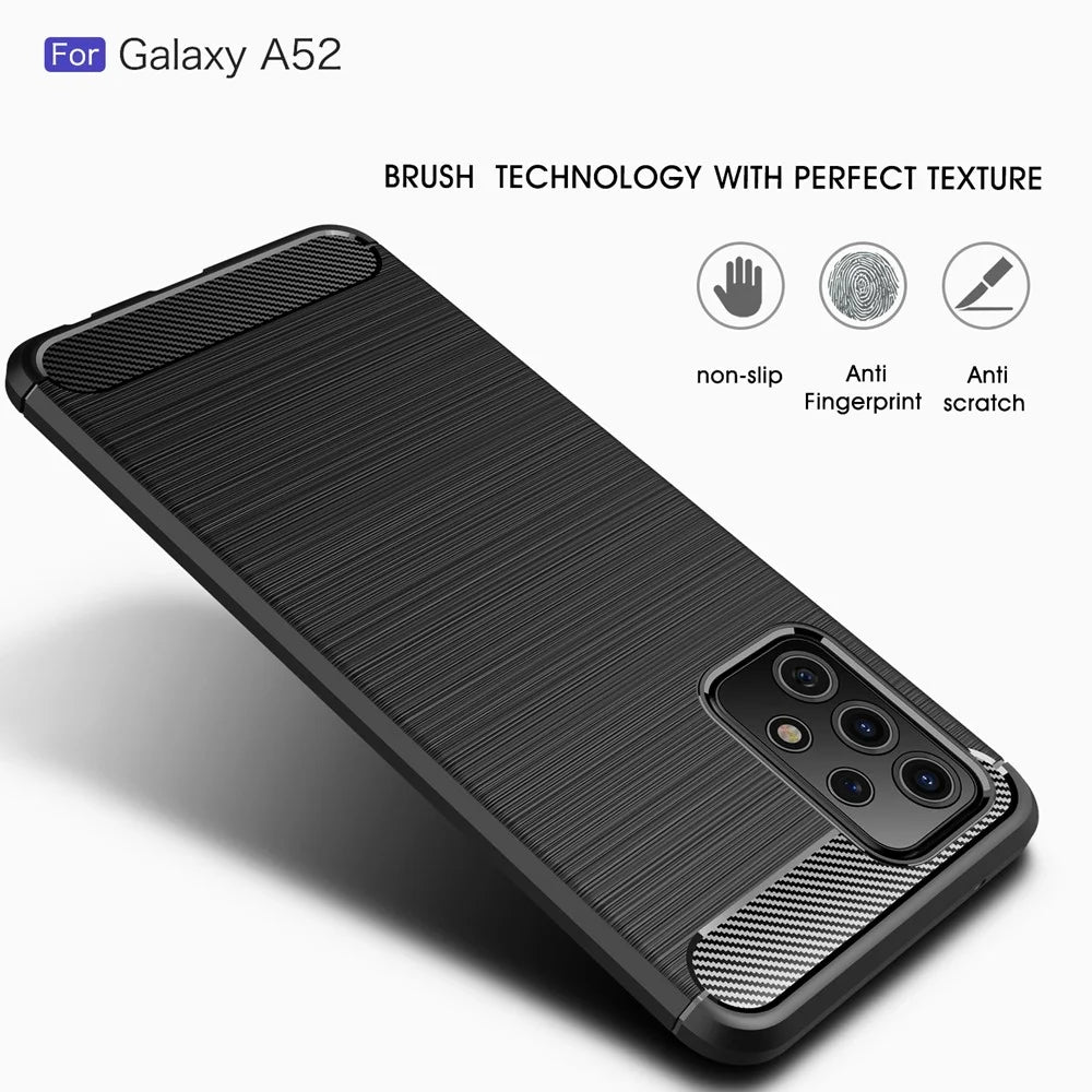 For Samsung Galaxy A52 4G / 5G / A52s 5G Carbon Fiber Brushed Texture Soft TPU Slim Fit Cover Shockproof Phone Protective Case - Black - 2