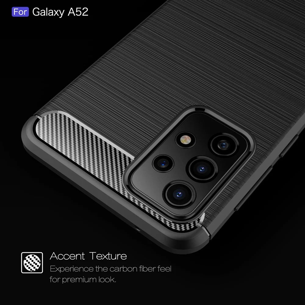 For Samsung Galaxy A52 4G / 5G / A52s 5G Carbon Fiber Brushed Texture Soft TPU Slim Fit Cover Shockproof Phone Protective Case - Black - 3