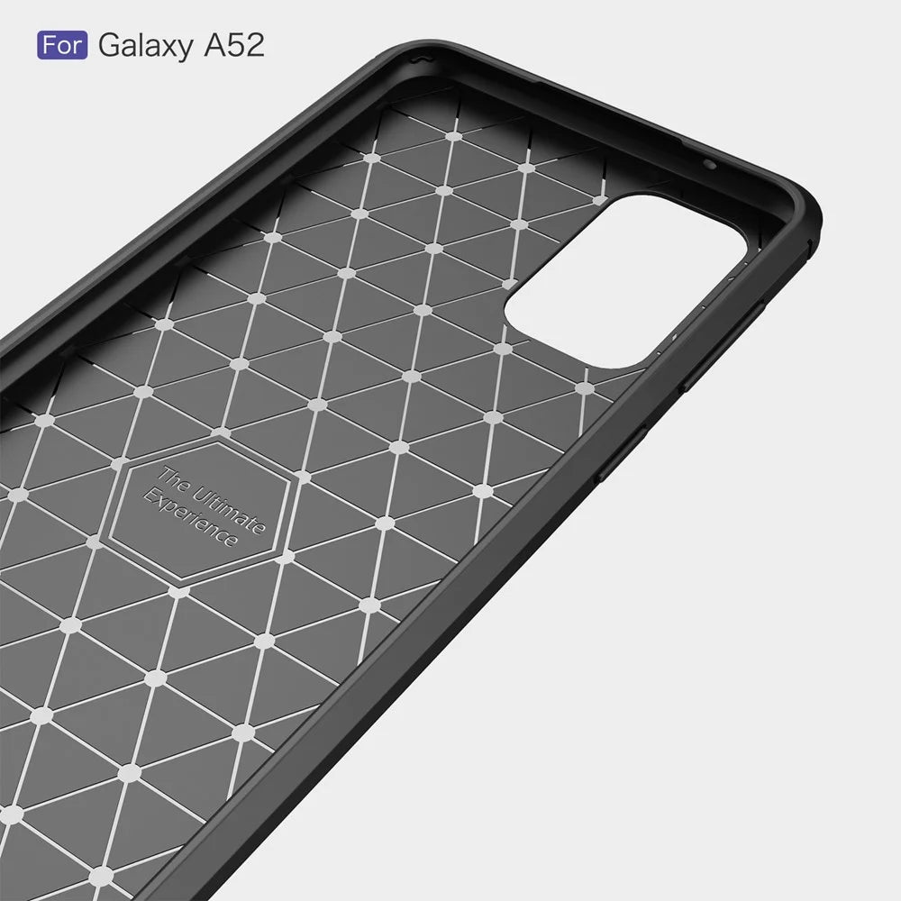 For Samsung Galaxy A52 4G / 5G / A52s 5G Carbon Fiber Brushed Texture Soft TPU Slim Fit Cover Shockproof Phone Protective Case - Black - 4
