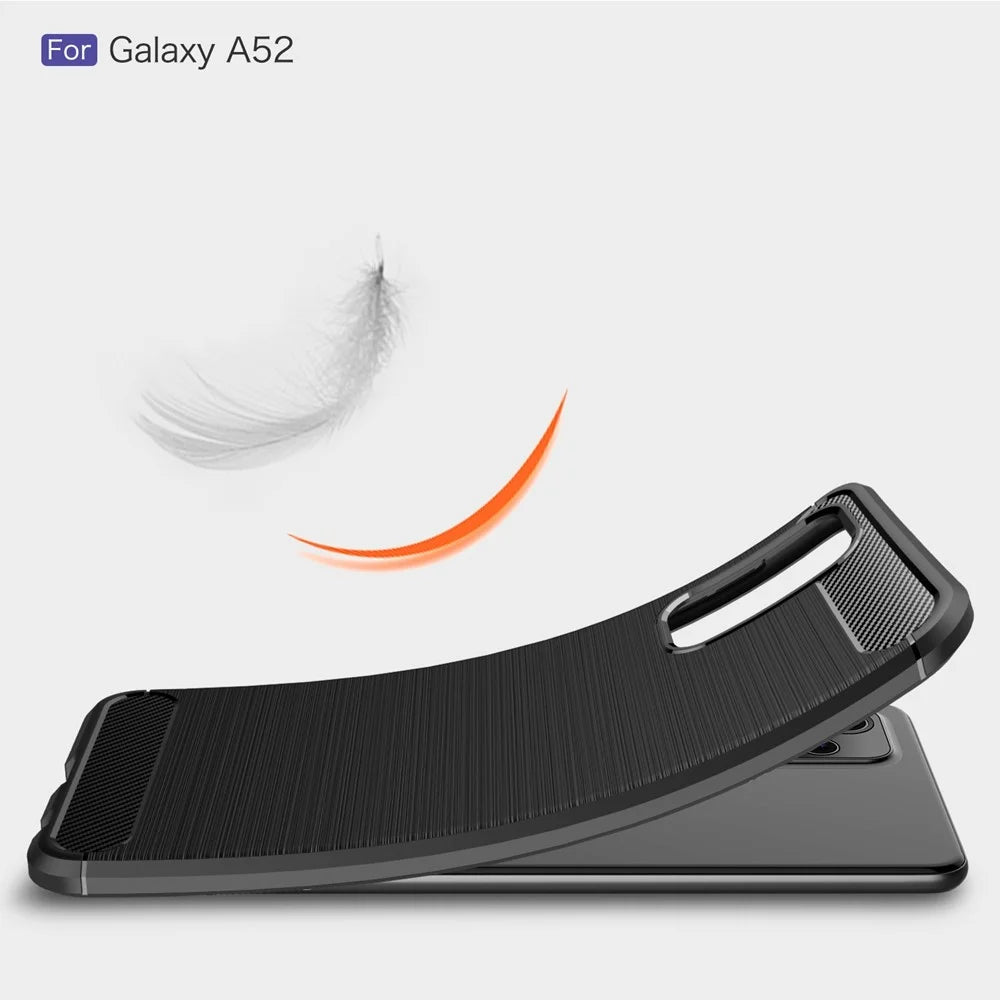 For Samsung Galaxy A52 4G / 5G / A52s 5G Carbon Fiber Brushed Texture Soft TPU Slim Fit Cover Shockproof Phone Protective Case - Black - 6