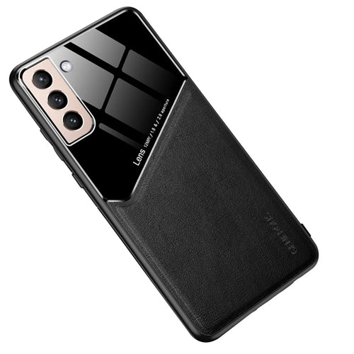 Precise Cut-Out Leather Coated Hybrid Case [Built-in Magnetic Metal Sheet] for Samsung Galaxy S21 Plus 5G - Black - 1