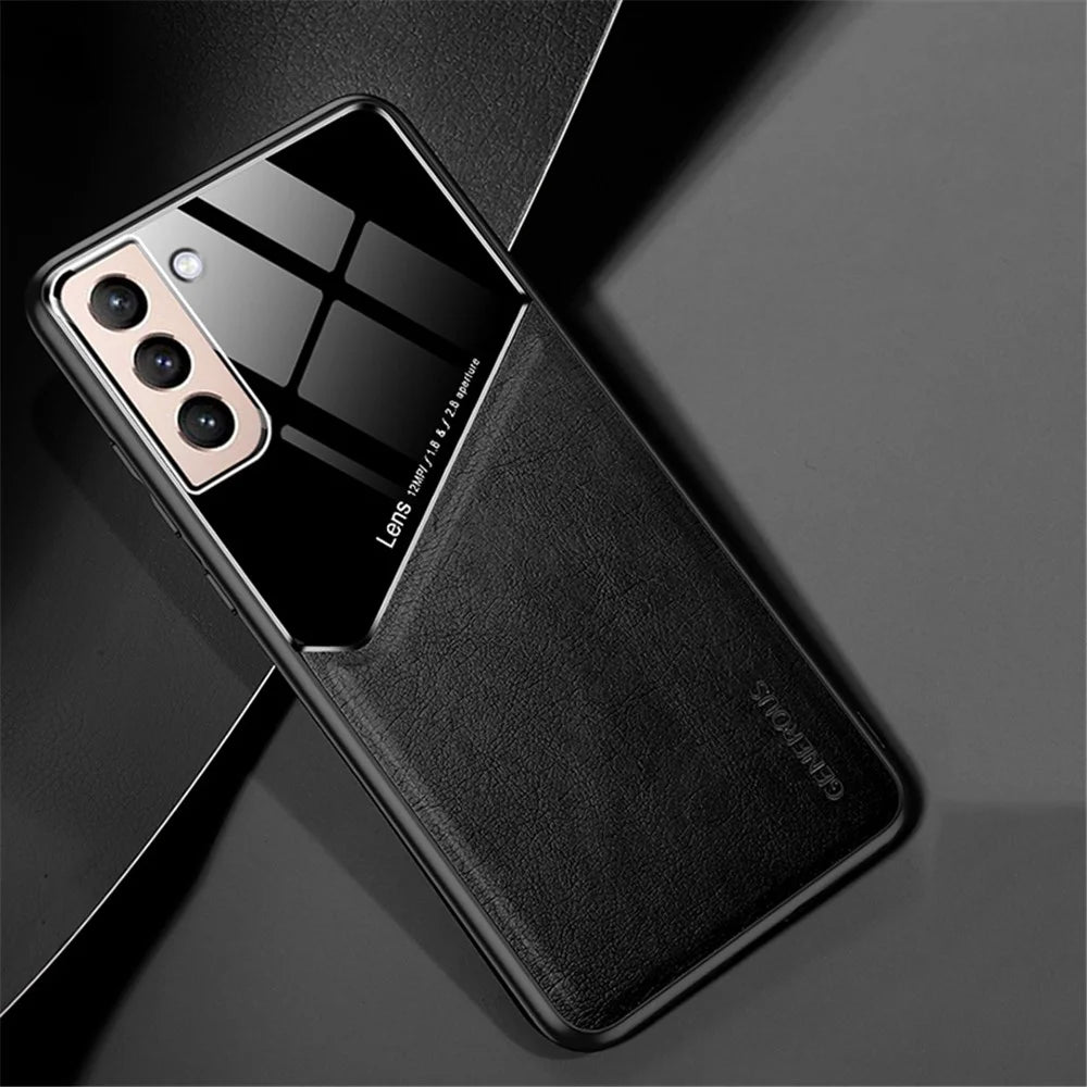 Precise Cut-Out Leather Coated Hybrid Case [Built-in Magnetic Metal Sheet] for Samsung Galaxy S21 Plus 5G - Black - 2