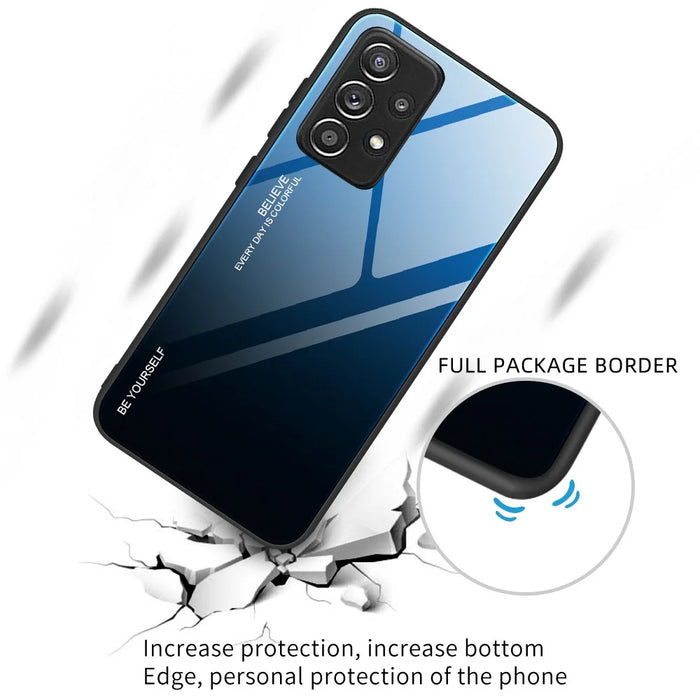 Soft TPU Edge + Anti-Scratch HD Tempered Glass Phone Case with Color Gradient Pattern for Samsung Galaxy A52 4G/5G / A52s 5G - Gold/Pink - 3