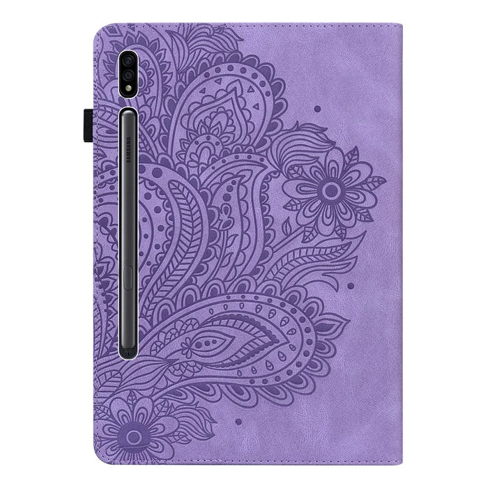 Imprinted Flower Pattern Leather Wallet Stand Tablet Protective Shell for Samsung Galaxy Tab S7 SM-T870 SM-T875 SM-T876B / S8 - Purple - 2