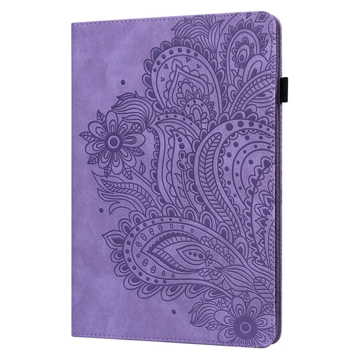 Imprinted Flower Pattern Leather Wallet Stand Tablet Protective Shell for Samsung Galaxy Tab S7 SM-T870 SM-T875 SM-T876B / S8 - Purple - 3