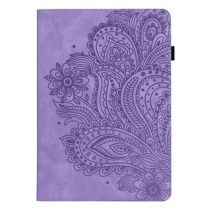 Imprinted Flower Pattern Leather Wallet Stand Tablet Protective Shell for Samsung Galaxy Tab S7 SM-T870 SM-T875 SM-T876B / S8 - Purple - 4