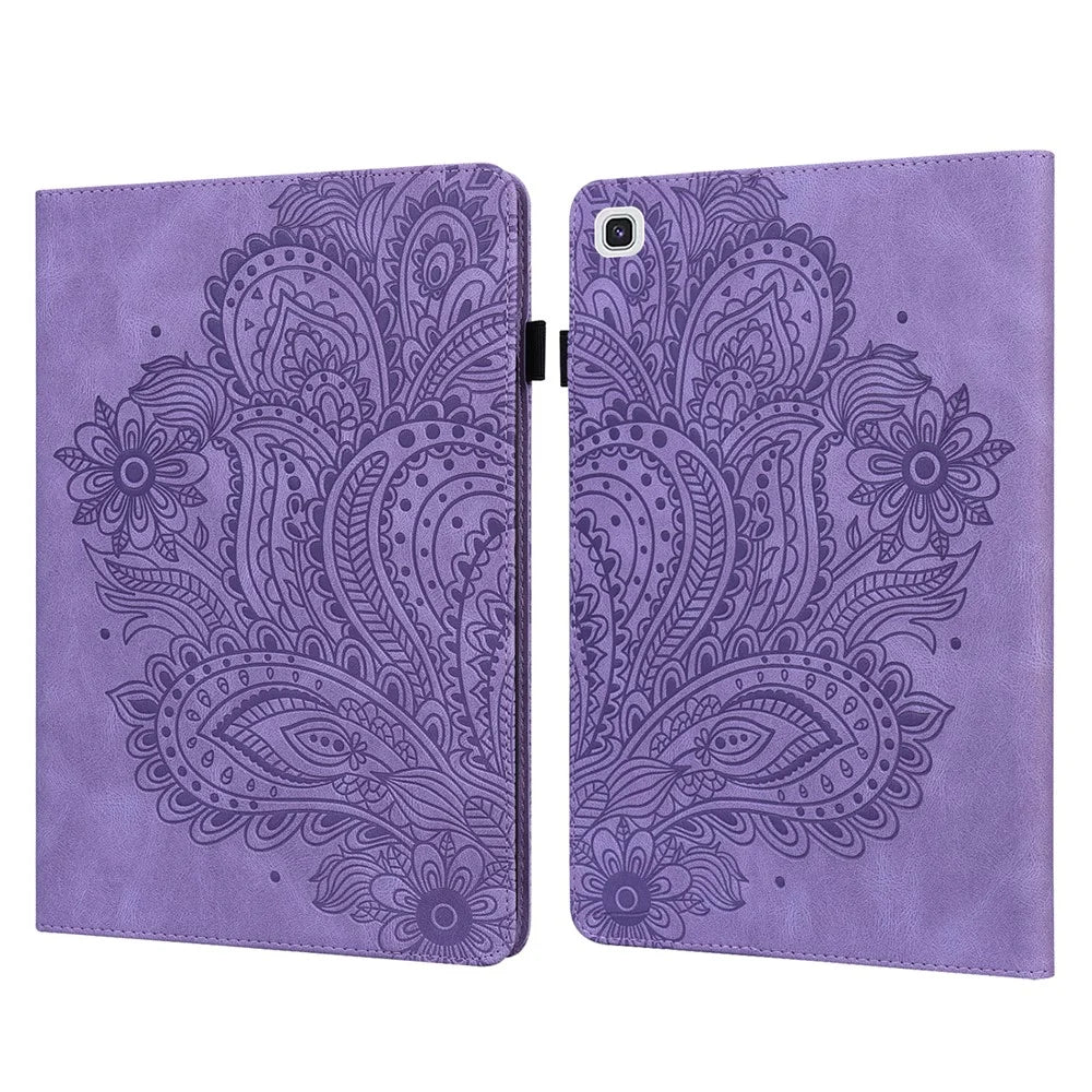 Imprinted Flower Pattern Leather Wallet Stand Tablet Protective Shell for Samsung Galaxy Tab A7 10.4 (2022) / (2020) - Purple - 1