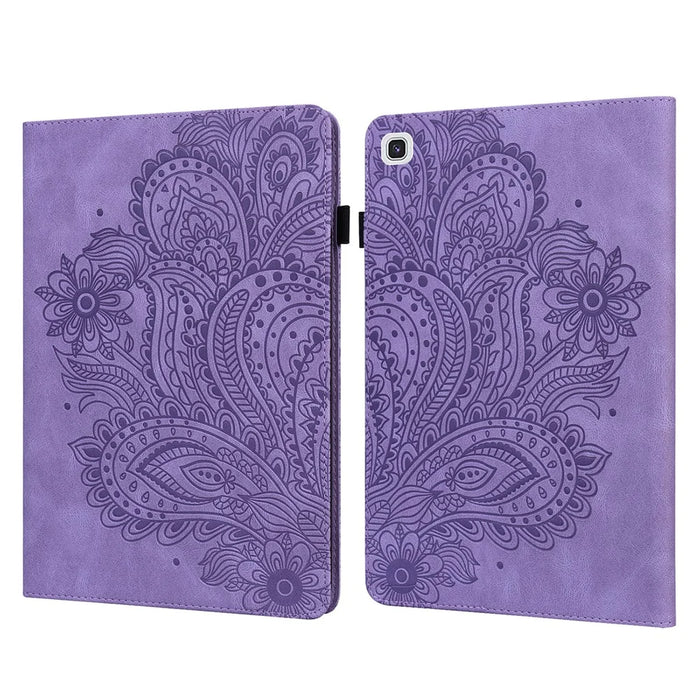Imprinted Flower Pattern Leather Wallet Stand Tablet Protective Shell for Samsung Galaxy Tab A7 10.4 (2022) / (2020) - Purple - 1