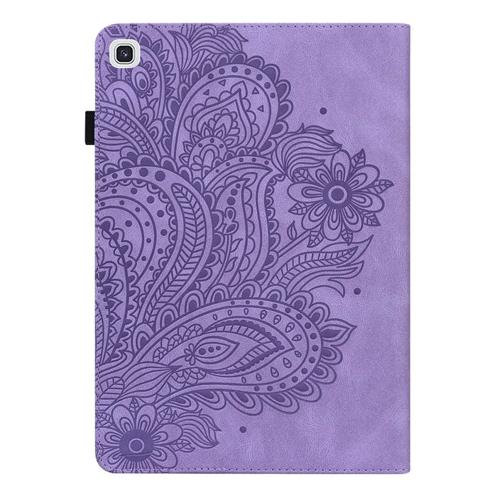 Imprinted Flower Pattern Leather Wallet Stand Tablet Protective Shell for Samsung Galaxy Tab A7 10.4 (2022) / (2020) - Purple - 2