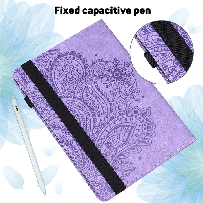 Imprinted Flower Pattern Leather Wallet Stand Tablet Protective Shell for Samsung Galaxy Tab A7 10.4 (2022) / (2020) - Purple - 7