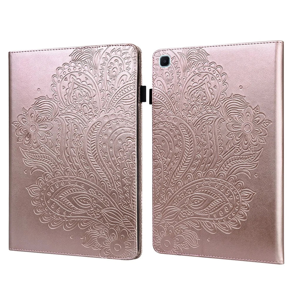Imprinted Flower Pattern Leather Wallet Stand Tablet Protective Shell for Samsung Galaxy Tab S6 Lite (2020) / (2022) / (2024) - Rose Gold - 1