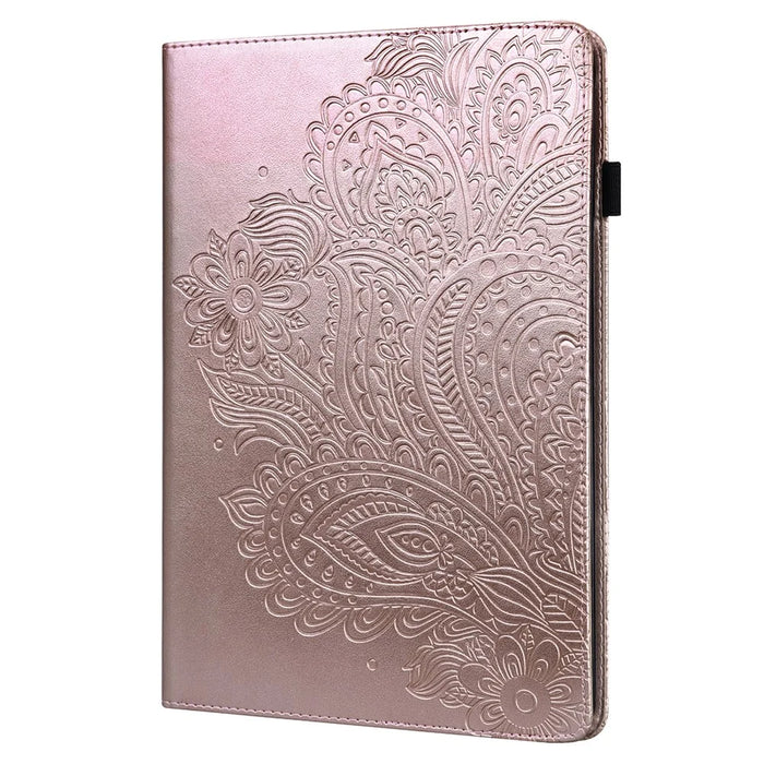 Imprinted Flower Pattern Leather Wallet Stand Tablet Protective Shell for Samsung Galaxy Tab S6 Lite (2020) / (2022) / (2024) - Rose Gold - 3
