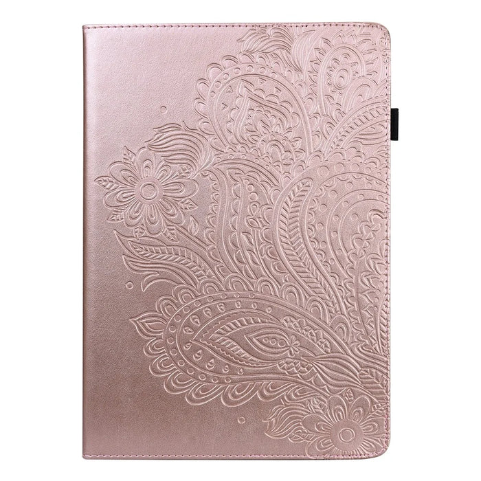 Imprinted Flower Pattern Leather Wallet Stand Tablet Protective Shell for Samsung Galaxy Tab S6 Lite (2020) / (2022) / (2024) - Rose Gold - 4