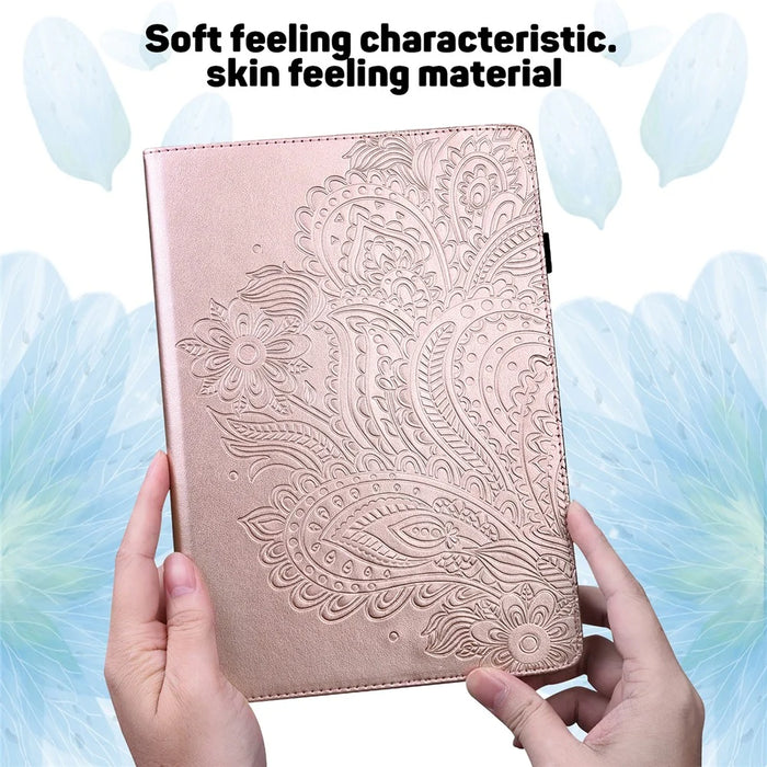 Imprinted Flower Pattern Leather Wallet Stand Tablet Protective Shell for Samsung Galaxy Tab S6 Lite (2020) / (2022) / (2024) - Rose Gold - 5