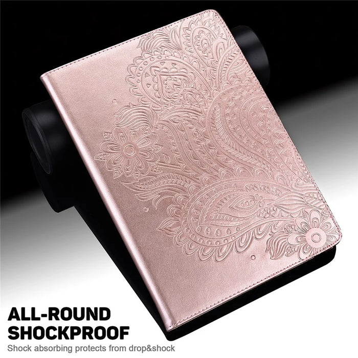 Imprinted Flower Pattern Leather Wallet Stand Tablet Protective Shell for Samsung Galaxy Tab S6 Lite (2020) / (2022) / (2024) - Rose Gold - 6