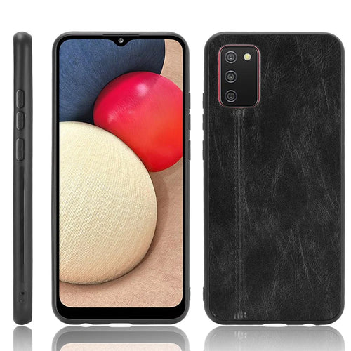 PU Leather Coated Hybrid Mobile Phone Case Stitching Design for Samsung Galaxy A02s (164.2mm) - Black - 1