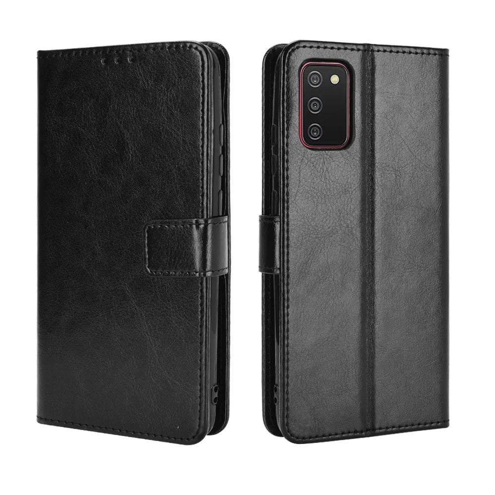 Full Protection Crazy Horse Texture Leather Wallet Stand Shell for Samsung Galaxy A02s (164.2mm) - Black - 2