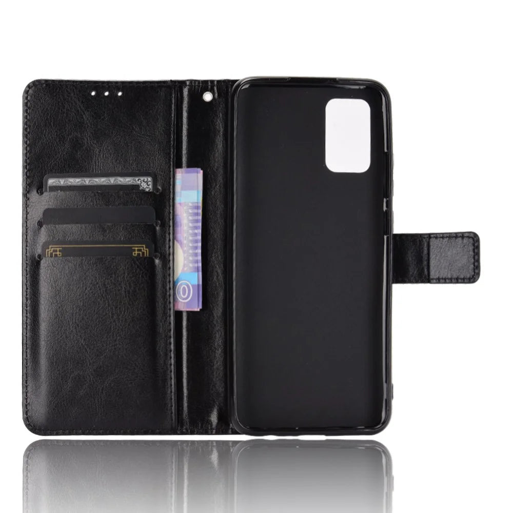 Full Protection Crazy Horse Texture Leather Wallet Stand Shell for Samsung Galaxy A02s (164.2mm) - Black - 4