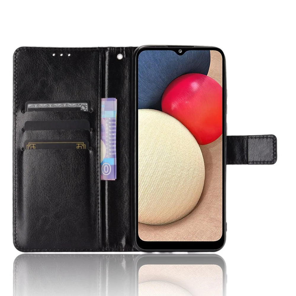 Full Protection Crazy Horse Texture Leather Wallet Stand Shell for Samsung Galaxy A02s (164.2mm) - Black - 5