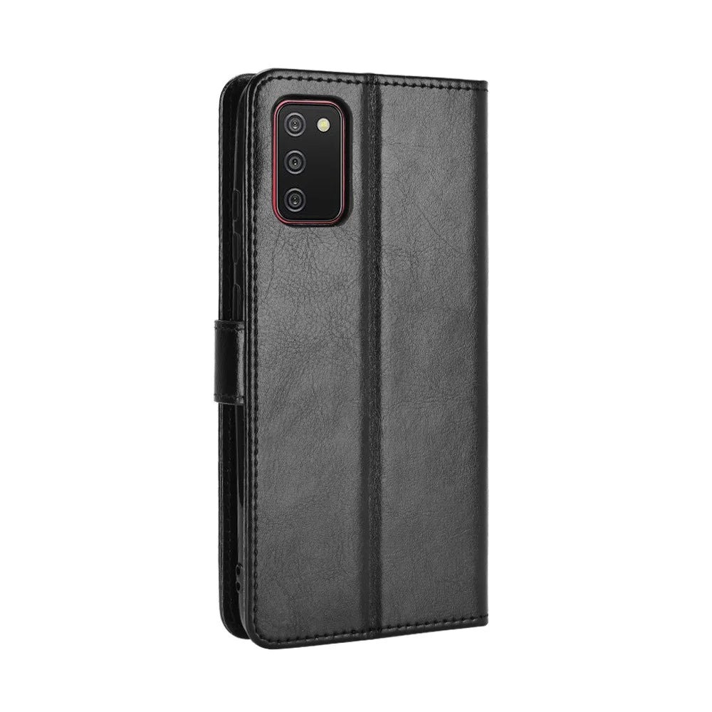 Full Protection Crazy Horse Texture Leather Wallet Stand Shell for Samsung Galaxy A02s (164.2mm) - Black - 7