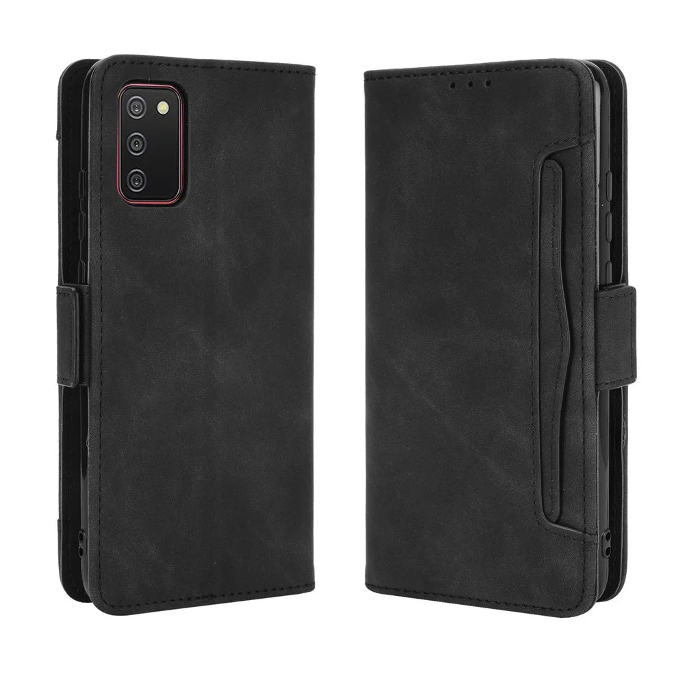 Leather Wallet Protective Multiple Card Slots Case for Samsung Galaxy A02s (164.2mm) with Adjustable Stand - Black - 2