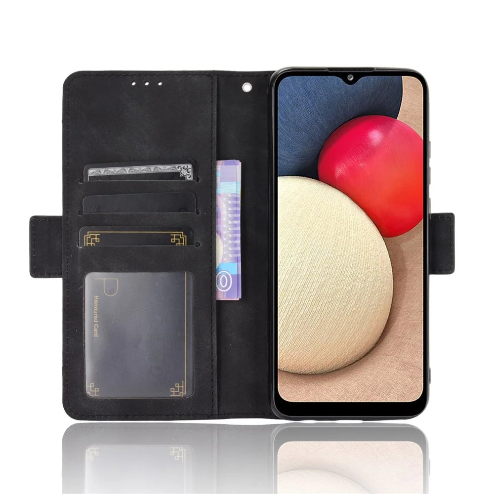 Leather Wallet Protective Multiple Card Slots Case for Samsung Galaxy A02s (164.2mm) with Adjustable Stand - Black - 6