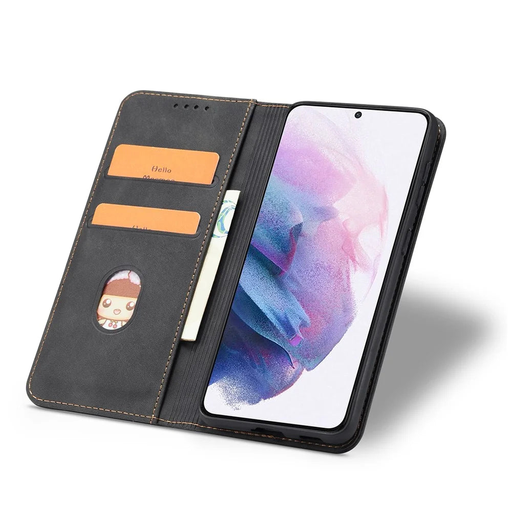TPU + PU Leather Wallet Auto-absorbed Smartphone Cover for Samsung Galaxy S21+ 5G - Black - 4