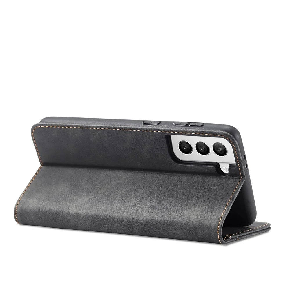 TPU + PU Leather Wallet Auto-absorbed Smartphone Cover for Samsung Galaxy S21+ 5G - Black - 5
