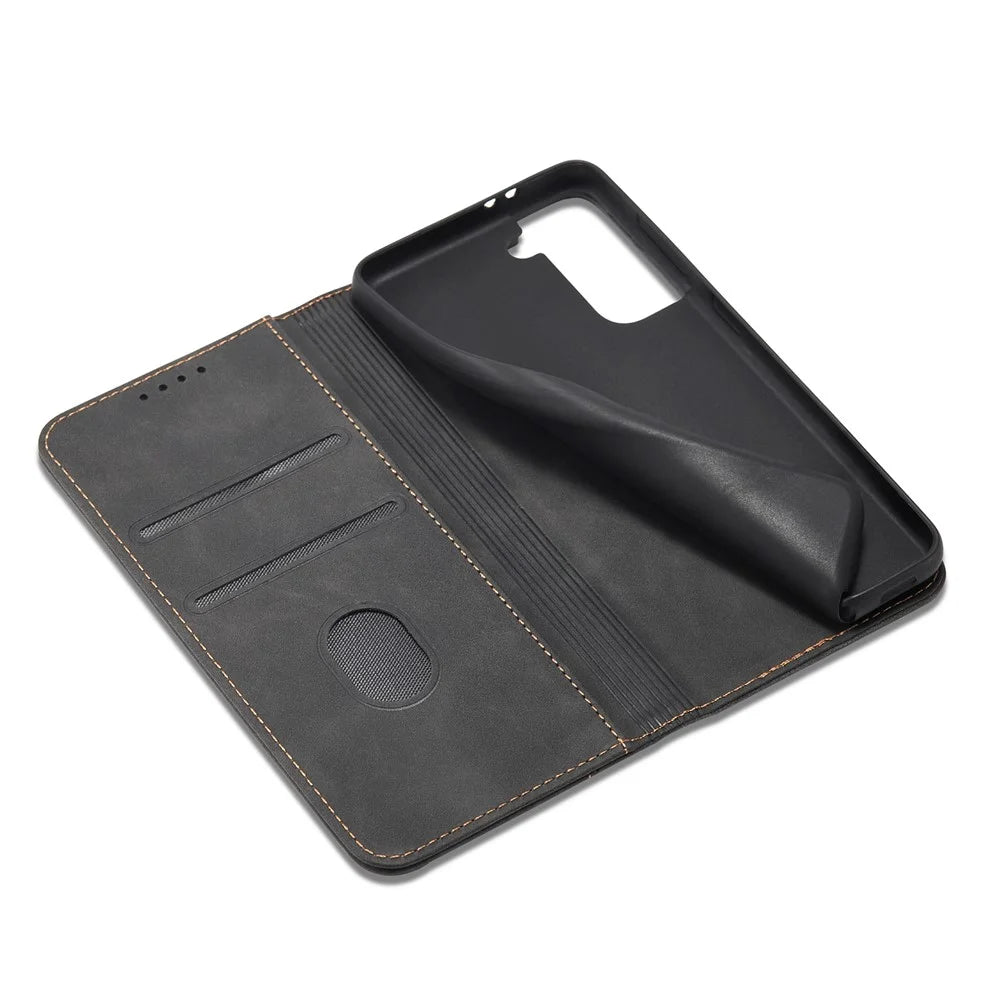 TPU + PU Leather Wallet Auto-absorbed Smartphone Cover for Samsung Galaxy S21+ 5G - Black - 6